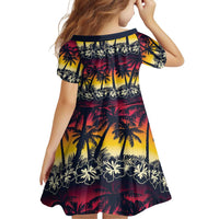 Hawaii Hibiscus Palm Tree Sunset Family Matching Off Shoulder Short Dress and Hawaiian Shirt Tropical Style - Polynesian Pride