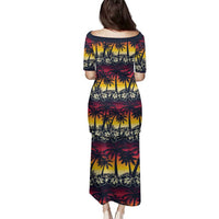 Hawaii Hibiscus Palm Tree Sunset Family Matching Puletasi and Hawaiian Shirt Tropical Style - Polynesian Pride