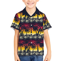 Hawaii Hibiscus Palm Tree Sunset Family Matching Puletasi and Hawaiian Shirt Tropical Style - Polynesian Pride