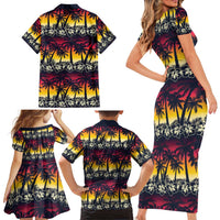 Hawaii Hibiscus Palm Tree Sunset Family Matching Short Sleeve Bodycon Dress and Hawaiian Shirt Tropical Style LT01 - Polynesian Pride