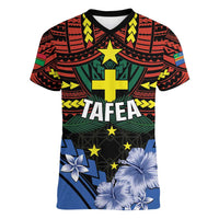 Personalised Vanuatu Tafea Province Women V-Neck T-Shirt Unique Tropical Tribal Pattern