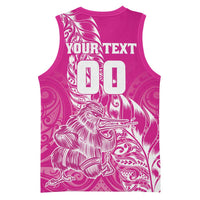 Custom New Zealand Rugby Silver Fern Basketball Jersey Aotearoa Kiwi Maori Pink Version - Polynesian Pride