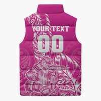 Custom New Zealand Rugby Silver Fern Sleeveless Puffer Jacket Aotearoa Kiwi Maori Pink Version - Polynesian Pride