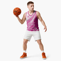 Custom New Zealand Rugby Silver Fern Basketball Jersey Aotearoa Maori Pink Version - Polynesian Pride