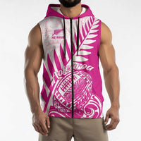 Custom New Zealand Rugby Silver Fern Sleeveless Zip Hoodie Aotearoa Maori Pink Version - Polynesian Pride