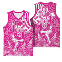 New Zealand Silver Fern Rugby All Pink Basketball Jersey Maori Tiki Player With Ta Moko Tribal LT01 - Polynesian Pride