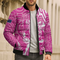 New Zealand Silver Fern Rugby All Pink Bomber Puffer Jacket Maori Tiki Player With Ta Moko Tribal LT01 - Polynesian Pride