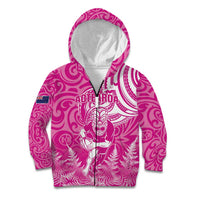 New Zealand Silver Fern Rugby All Pink Kid Hoodie Maori Tiki Player With Ta Moko Tribal LT01 Zip Hoodie Pink - Polynesian Pride
