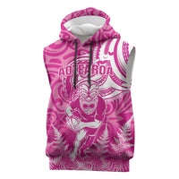 New Zealand Silver Fern Rugby All Pink Sleeveless Hoodie Maori Tiki Player With Ta Moko Tribal LT01 Pink - Polynesian Pride