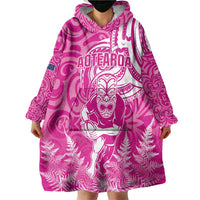 New Zealand Silver Fern Rugby All Pink Wearable Blanket Hoodie Maori Tiki Player With Ta Moko Tribal LT01 - Polynesian Pride