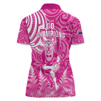 New Zealand Silver Fern Rugby All Pink Women Polo Shirt Maori Tiki Player With Ta Moko Tribal LT01 - Polynesian Pride