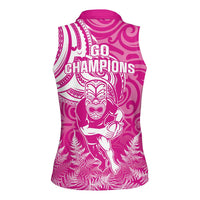 New Zealand Silver Fern Rugby All Pink Women Sleeveless Polo Shirt Maori Tiki Player With Ta Moko Tribal LT01 - Polynesian Pride