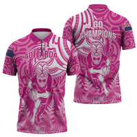 New Zealand Silver Fern Rugby All Pink Zipper Polo Shirt Maori Tiki Player With Ta Moko Tribal LT01 - Polynesian Pride