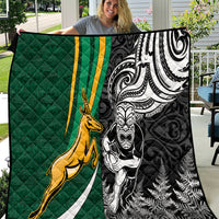 New Zealand and South Africa Rugby Quilt Silver Fern Protea Pattern World Cup 2023 LT01 Art - Polynesian Pride