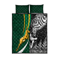 New Zealand and South Africa Rugby Quilt Bed Set Silver Fern Protea Pattern World Cup 2023 LT01 Art - Polynesian Pride