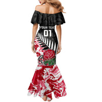 Custom New Zealand and England Rugby Mermaid Dress Silver Fern With Red Rose World Cup 2023 LT01 - Polynesian Pride