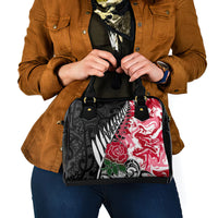 New Zealand and England Rugby Shoulder Handbag Silver Fern With Red Rose World Cup 2023 LT01 - Polynesian Pride