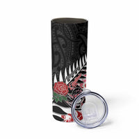 New Zealand and England Rugby Skinny Tumbler Silver Fern With Red Rose LT01 - Polynesian Pride