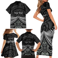 Personalised Toitu Te Tiriti Aotearoa Silver Fern Family Matching Short Sleeve Bodycon Dress and Hawaiian Shirt New Zealand Maori Pattern LT01 - Polynesian Pride