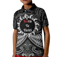 Personalised Toitu Te Tiriti Aotearoa Silver Fern Kid Polo Shirt New Zealand Maori Pattern