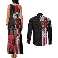 Toitu Te Reo Maori Toitu Te Whenua Toitu Te Tiriti Couples Matching Tank Maxi Dress and Long Sleeve Button Shirt Maori Warrior New Zealand LT01 - Polynesian Pride