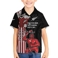 Toitu Te Reo Maori Toitu Te Whenua Toitu Te Tiriti Family Matching Off The Shoulder Long Sleeve Dress and Hawaiian Shirt Maori Warrior New Zealand LT01 Son's Shirt Black - Polynesian Pride