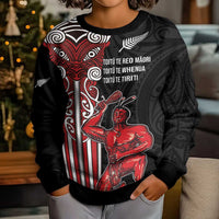 Toitu Te Reo Maori Toitu Te Whenua Toitu Te Tiriti Kid Ugly Christmas Sweater Maori Warrior LT01 - Polynesian Pride