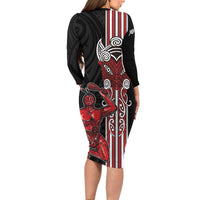 Toitu Te Reo Maori Toitu Te Whenua Toitu Te Tiriti Long Sleeve Bodycon Dress Maori Warrior New Zealand LT01 - Polynesian Pride