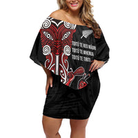 Toitu Te Reo Maori Toitu Te Whenua Toitu Te Tiriti Off Shoulder Short Dress Maori Warrior New Zealand LT01 Women Black - Polynesian Pride