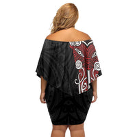 Toitu Te Reo Maori Toitu Te Whenua Toitu Te Tiriti Off Shoulder Short Dress Maori Warrior New Zealand LT01 - Polynesian Pride