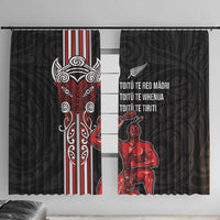 Toitu Te Reo Maori Toitu Te Whenua Toitu Te Tiriti Window Curtain Maori Warrior New Zealand LT01 With Hooks Black - Polynesian Pride