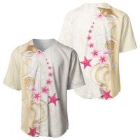 Beige Frangipani Sea Shell Baseball Jersey Starfish Polynesian Pattern - Polynesian Pride