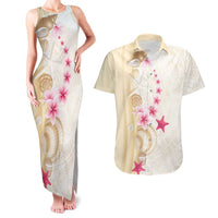Beige Frangipani Sea Shell Couples Matching Tank Maxi Dress and Hawaiian Shirt Starfish Polynesian Pattern - Polynesian Pride