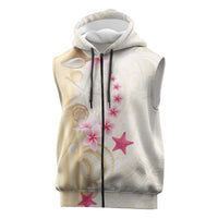 Beige Frangipani Sea Shell Sleeveless Zip Hoodie Starfish Polynesian Pattern LT01