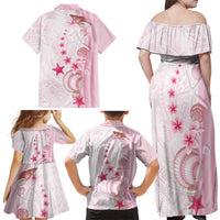 Pink Plumeria Sea Shell Family Matching Off Shoulder Maxi Dress and Hawaiian Shirt Starfish Polynesian Pattern - Polynesian Pride