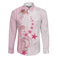 Pink Plumeria Sea Shell Family Matching Off Shoulder Short Dress and Hawaiian Shirt Starfish Polynesian Pattern - Polynesian Pride