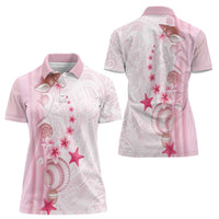 Pink Plumeria Sea Shell Women Polo Shirt Starfish Polynesian Pattern - Polynesian Pride