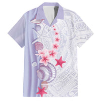 Purple Plumeria Sea Shell Family Matching Long Sleeve Bodycon Dress and Hawaiian Shirt Starfish Polynesian Pattern LT01 Dad's Shirt - Short Sleeve Purple - Polynesian Pride