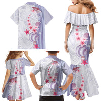 Purple Plumeria Sea Shell Family Matching Mermaid Dress and Hawaiian Shirt Starfish Polynesian Pattern - Polynesian Pride