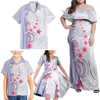 Purple Plumeria Sea Shell Family Matching Off Shoulder Maxi Dress and Hawaiian Shirt Starfish Polynesian Pattern - Polynesian Pride