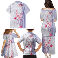 Purple Plumeria Sea Shell Family Matching Puletasi and Hawaiian Shirt Starfish Polynesian Pattern - Polynesian Pride