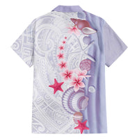 Purple Plumeria Sea Shell Family Matching Tank Maxi Dress and Hawaiian Shirt Starfish Polynesian Pattern - Polynesian Pride