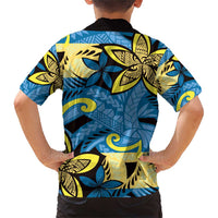 Plumeria Polynesian Pattern Family Matching Short Sleeve Bodycon Dress and Hawaiian Shirt Unique Fantasy Blue Yellow LT01 - Polynesian Pride