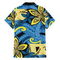 Plumeria Polynesian Pattern Family Matching Tank Maxi Dress and Hawaiian Shirt Unique Fantasy Blue Yellow