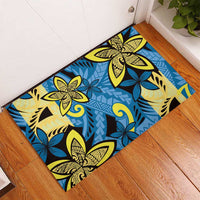 Plumeria Polynesian Pattern Rubber Doormat Unique Fantasy Blue Yellow