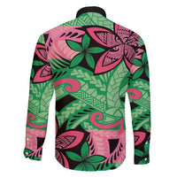 Plumeria Polynesian Pattern Family Matching Tank Maxi Dress and Hawaiian Shirt Unique Fantasy Green Pink LT01 - Polynesian Pride