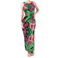 Plumeria Polynesian Pattern Family Matching Tank Maxi Dress and Hawaiian Shirt Unique Fantasy Green Pink LT01 Mom's Dress Green - Polynesian Pride