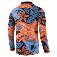 Plumeria Polynesian Pattern Button Sweatshirt Unique Fantasy Orange Blue