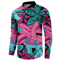 Plumeria Polynesian Pattern Button Sweatshirt Unique Fantasy Pink Teal