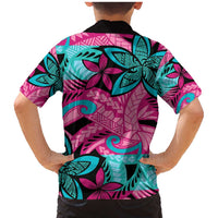 Plumeria Polynesian Pattern Family Matching Mermaid Dress and Hawaiian Shirt Unique Fantasy Pink Teal LT01 - Polynesian Pride
